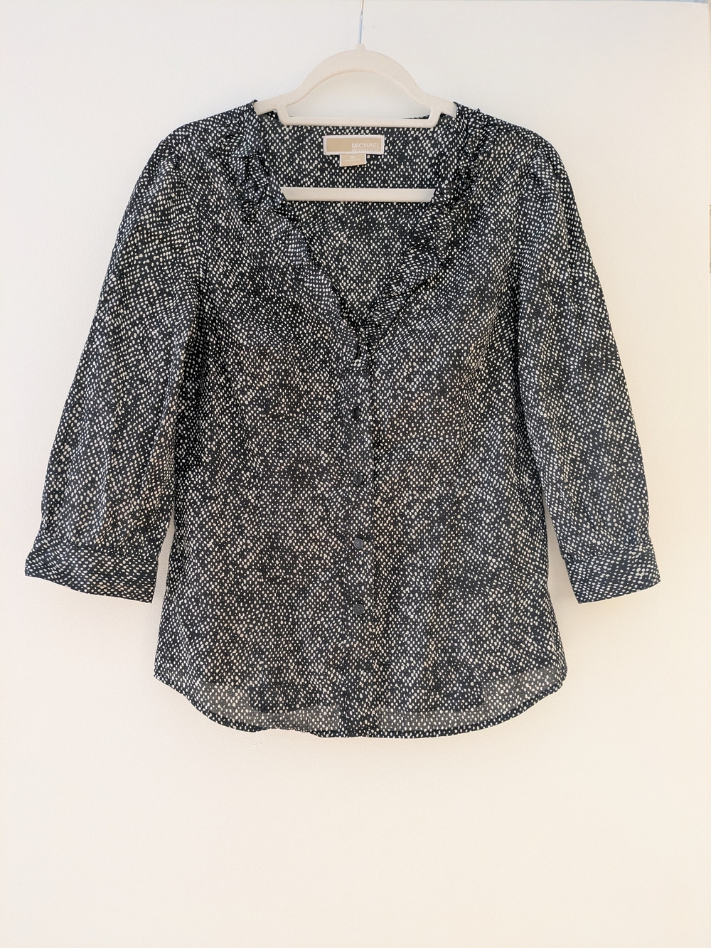 MICHAEL Michael Kors Black and White Dot-Print V-Neck Blouse